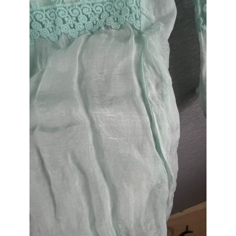 Lola Women's Blouse Green Silk Lace Long Sleeve Top Sz S / M  Made in Italy - Picture 6 of 13